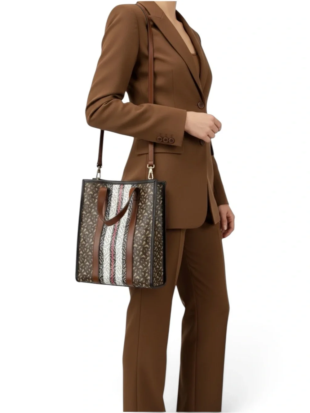 Burberry TB Monogram Tote w/ Crossbody Strap